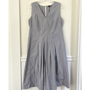 Ann Taylor Poplin Cotton Dress Sleeveless Gray Pin-Strip Pleated SZ 10
